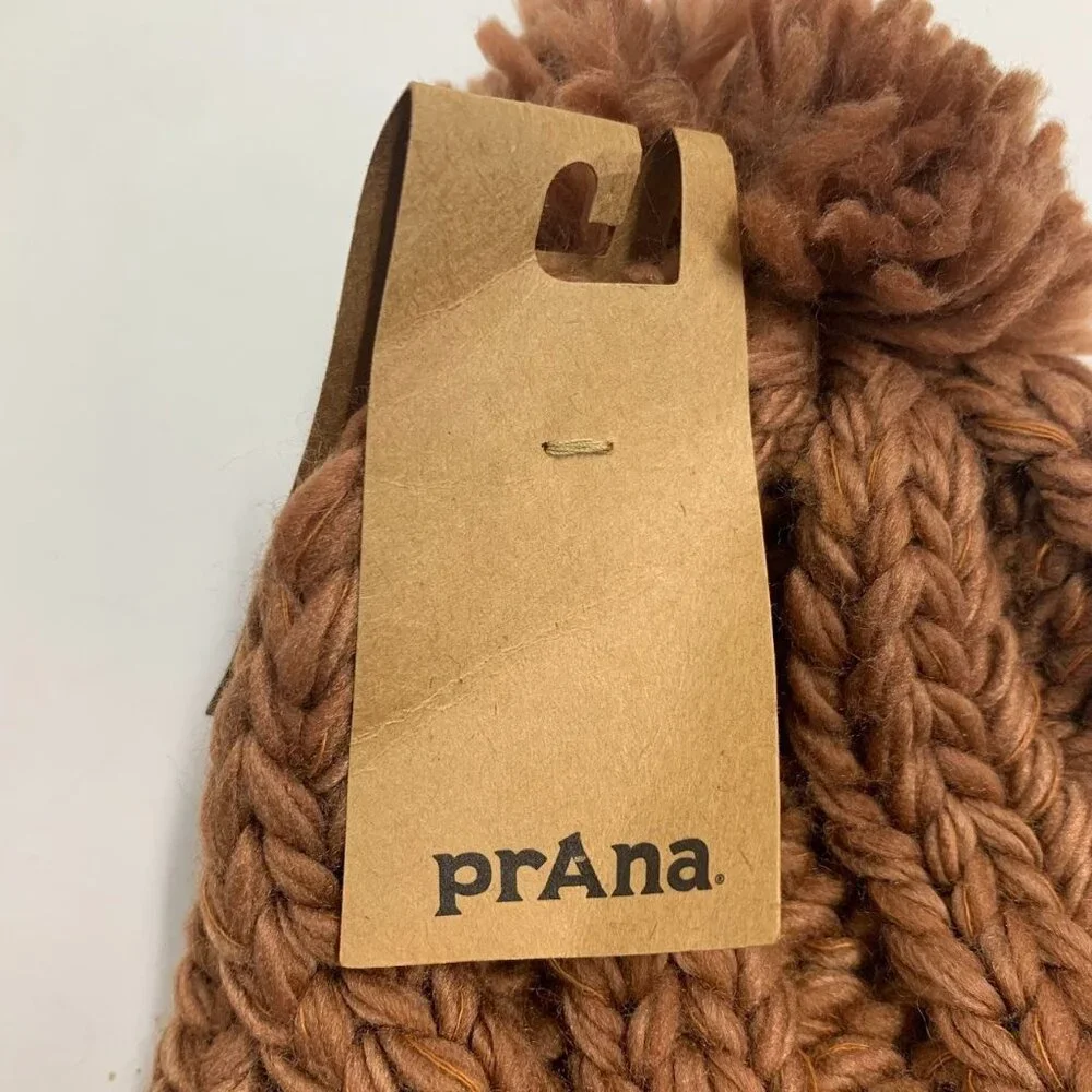Prana Women's Snow Crystal Pom Pom Chunky‎ Knit Fold Over Beanie OSFM NWT